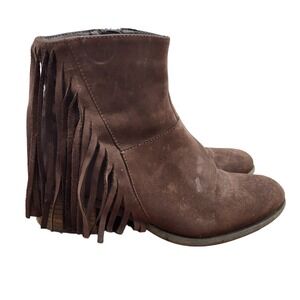 Steven By Steve‎ Madden Ankle Boots Women's 6 Brown Leather Booties Fringe